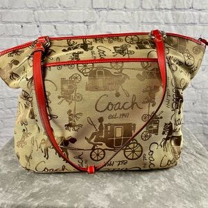 Coach Women's Tan and Red Tote Bag